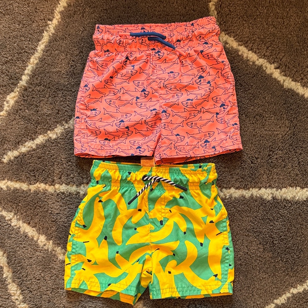 Cat & Jack Kids Swim Trunks Bathing Suit Pink Shark Yellow Banana size 12 month
